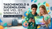 Zwei Jugendliche berechnen mit einem Online-Rechner die Höhe ihres Taschengeldes, resp. ihres Jugendlohns