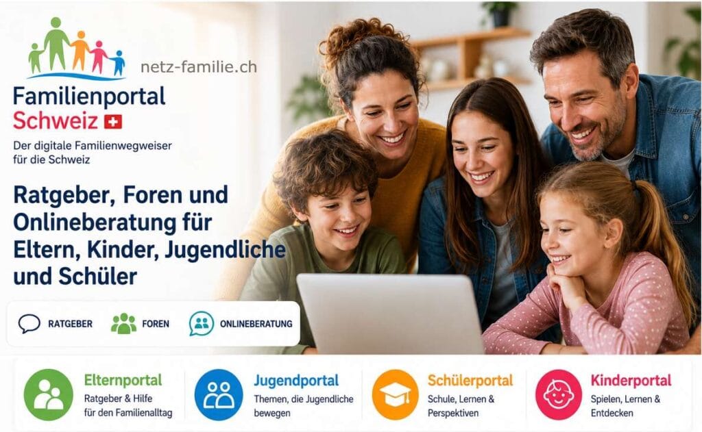 Startseite von netz-familie.ch – Schweizer Familienportal und Familienmagazin mit Ratgebern, Foren und Onlineberatung für Eltern, Kinder, Jugendliche und Schüler.