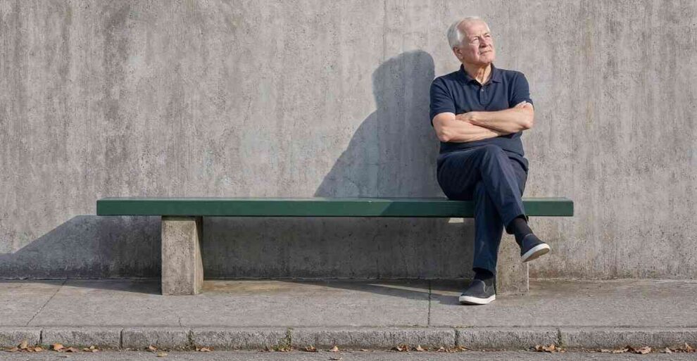 Kontaktabbruch - ein Vater sitzt alleine auf einer langen Sitzbank